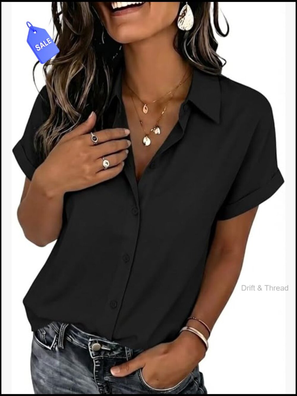Short Sleeve Button Down Blouse V-Neck Casual Summer Top